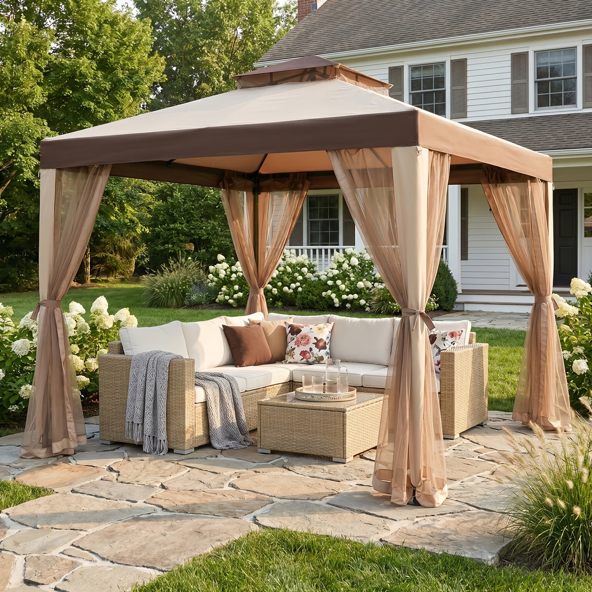 10x10 Outdoor Gazebo Canopy Tent, Mosquito Netting, Double Roof, Metal Frame, for Patio, Garden, Deck, Backyard, Lawn & Party Shelter