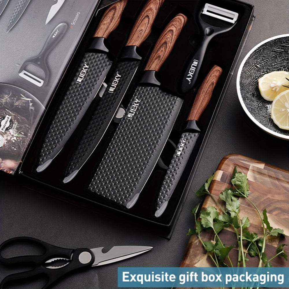 Professional Kitchen Knife Set - High Carbon Stainless Steel, Super Sharp, Anti-Stick Ergonomic Wooden Handle - Chef's Knife, Slicing Knife, Scraper & Scissors - 6, 7 & 8-Piece Gift Box Sets