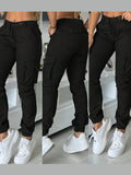 Women's High-Waist Cargo Joggers Ankle-Length Pants with Drawstring and Pockets, Slim-Fit Casual Trousers for Spring and Autumn, Black/Khaki/Grey, XS-XL