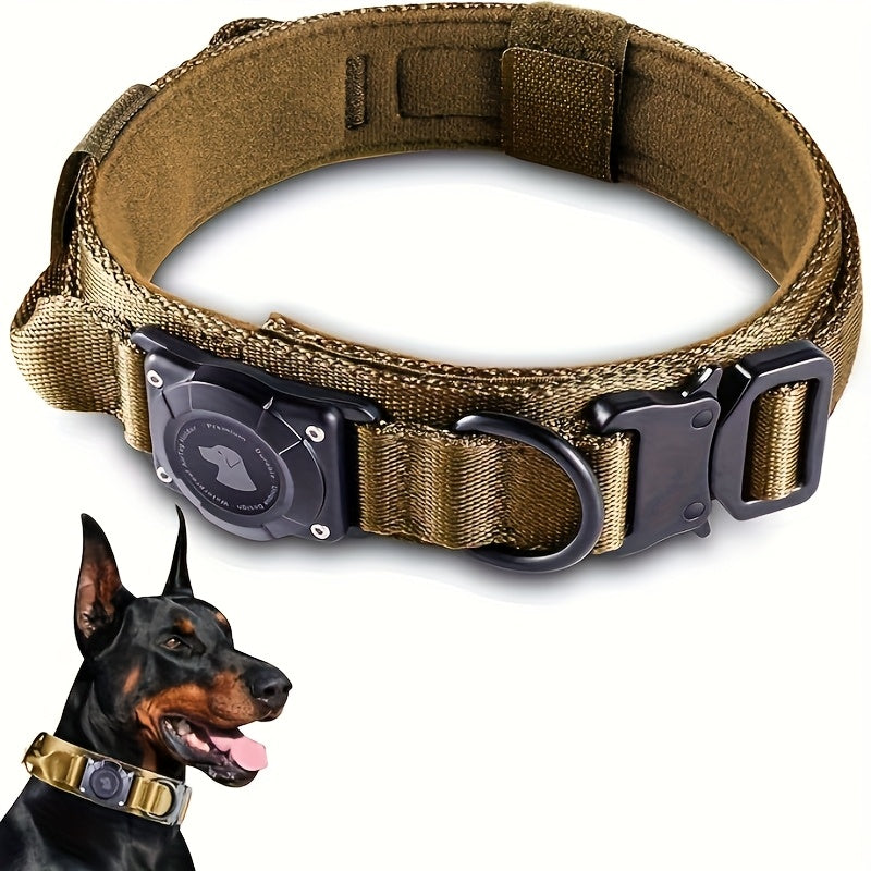 Tactical Dog Collar with AirTag Holder & Handle – Heavy-Duty PC Nylon, Adjustable M/L/XL for Medium to Large Dogs, Military-Style Training Collar with Control Handle