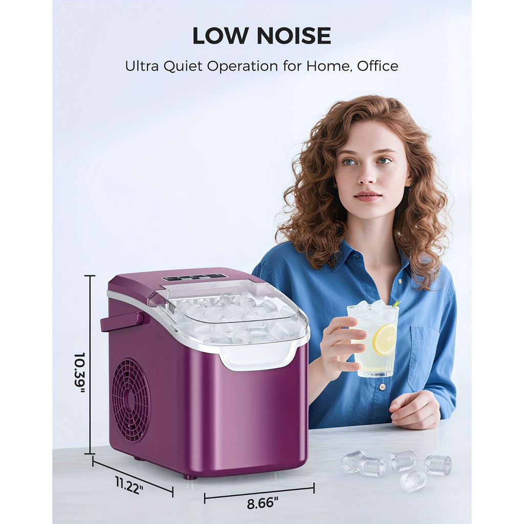 Countertop Ice Maker – 26 LB per 24 Hours Ice Ready in 6 Minutes Self-Cleaning 2 Ice Sizes Scoop Basket & Handle for Home Party RV & Camping in White Black Green & Purple