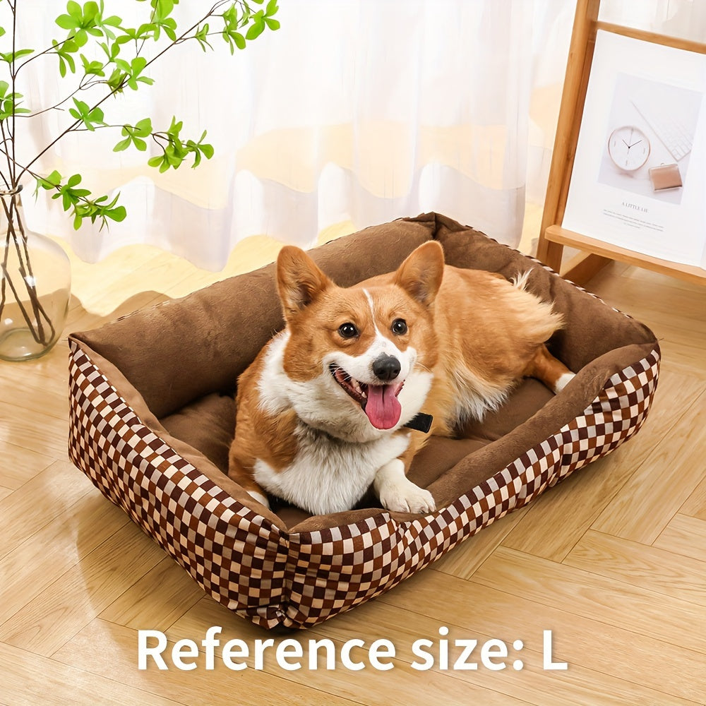 Cozy Plaid Dog Bed for Small, Medium, and Large Dogs - Ultra-Soft Polyester Plush Pet Mat, Ready to Use with No Assembly Required, Stylish All-Season Indoor Flat Dog Bed Lounger for All Breeds