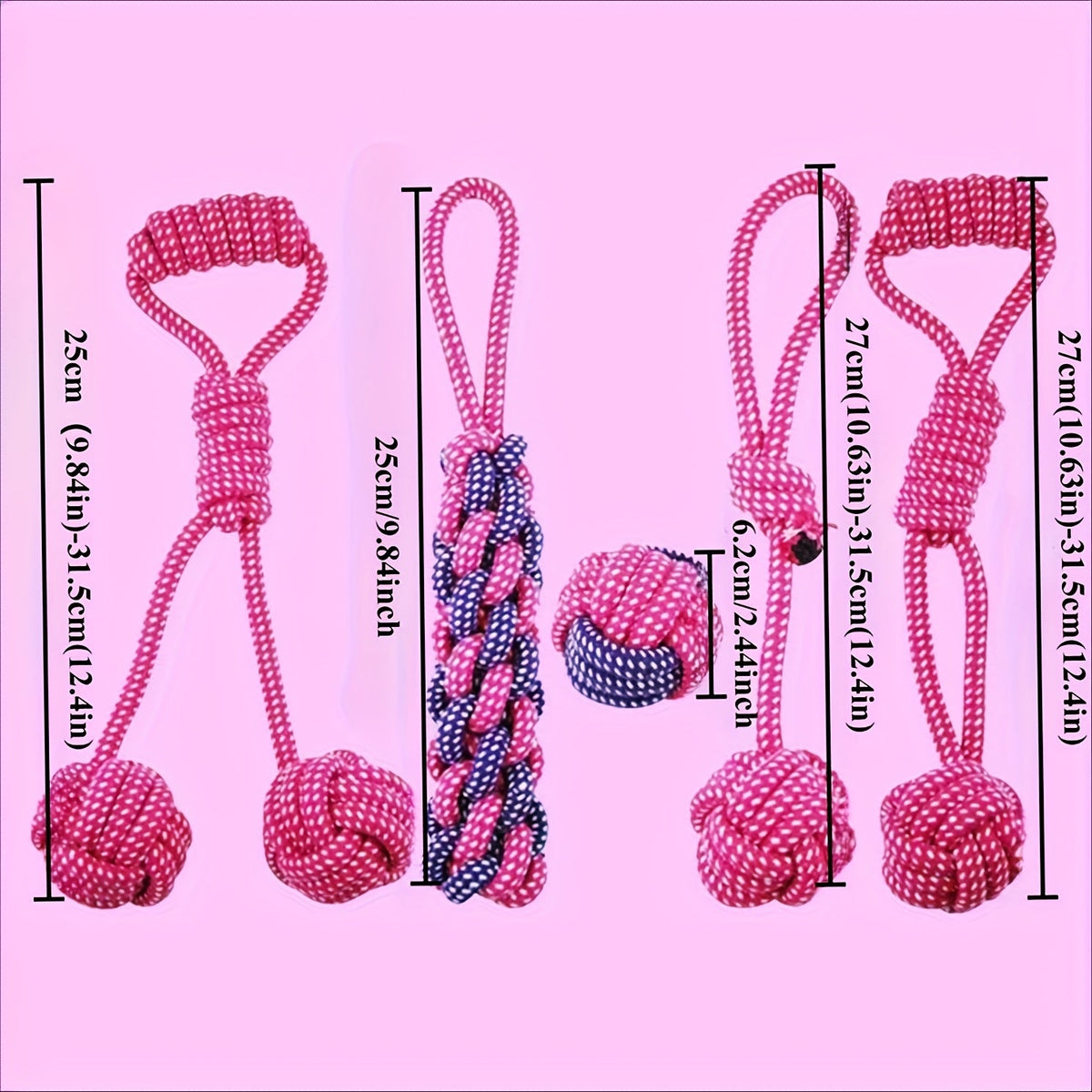 Dog Rope Toys for Aggressive Chewers - 3-Pack Purple Knot Tug Toys for Large, Medium, and Small Dogs, Interactive Chew & Teeth Cleaning Rope Set, Durable Cotton Braided Dog Toys for Training & Play