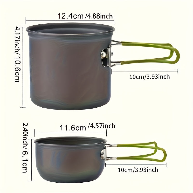 304 Stainless Steel Camping Cookware Set with Foldable Storage – Durable Compact Pot with Knives & Forks Utensils for Outdoor Backpacking, Hiking, Picnics & Camping, Green & Orange, Lightweight Camp Kitchen Kit