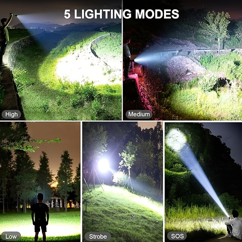4000 Lumen Rechargeable Tactical Flashlight – High Lumens LED Handheld Torch, USB-C, 500M Range, 4 Modes, Aluminum Alloy, Waterproof for Camping, Fishing, Hiking, Night Patrol, and Emergency