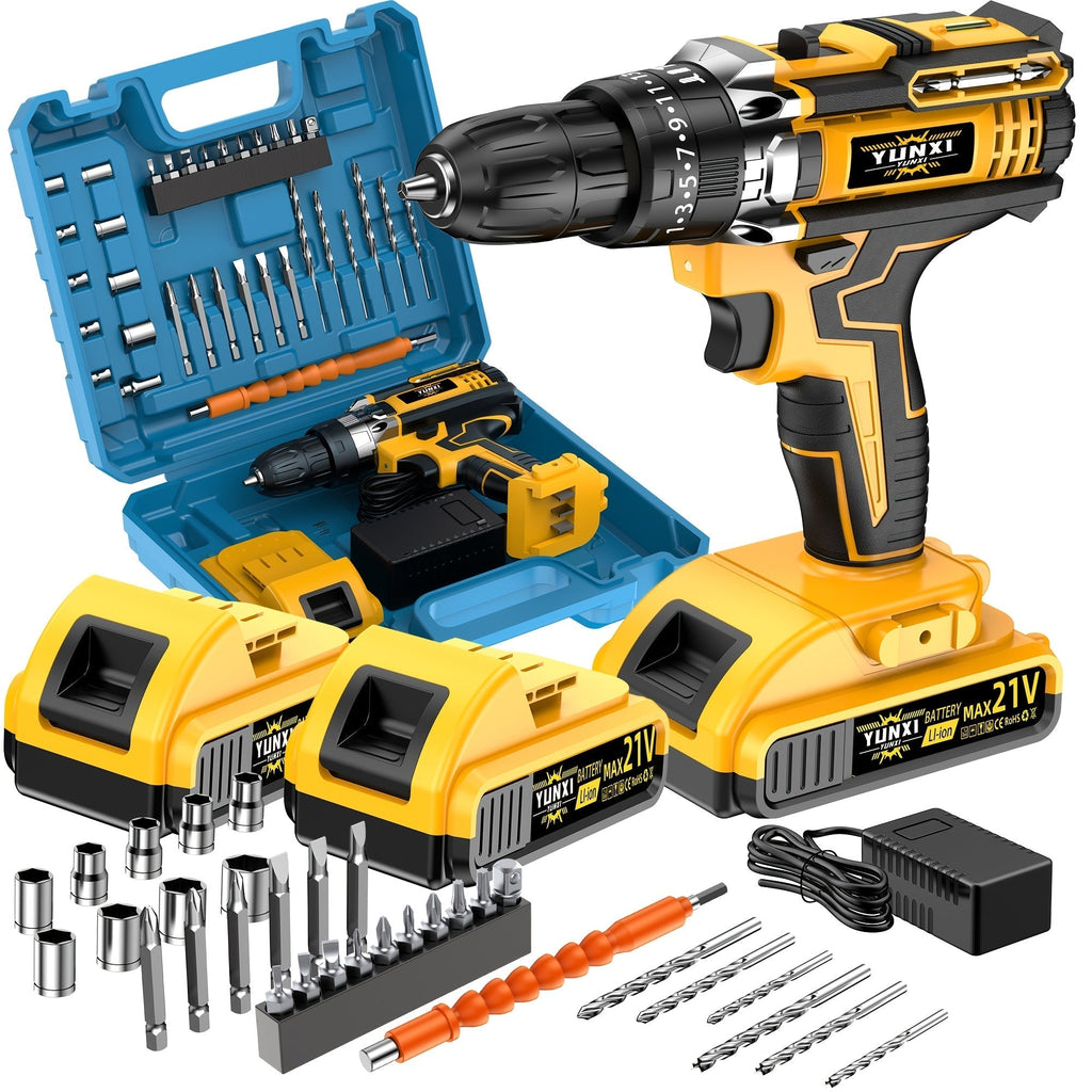 21V Cordless Impact Drill Set, 2.0Ah Battery & Fast Charger with Work Light, Variable Speed & Torque Adjustment, Electric Screwdriver Combo – Optional Storage Box for Car & Home Repair, DIY Men's Gift