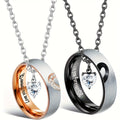 Matching Couples Necklace and Promise Ring Set, Romantic Pendant for Him and Her, Anniversary Valentine's Day Gift, "I Love You" in 100 Languages, Vintage Jewelry