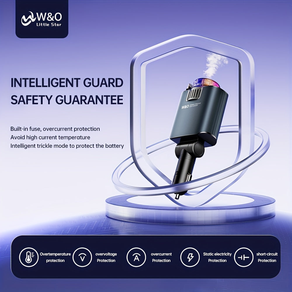 3-in-1 Car Charger, Air Freshener & Starry Sky Projector – Dual 80cm Retractable Type-C & Lightning Cables, Aromatherapy Diffuser for iPhone 16/15 and Samsung S25/S24, Premium Car Interior Upgrade Gift