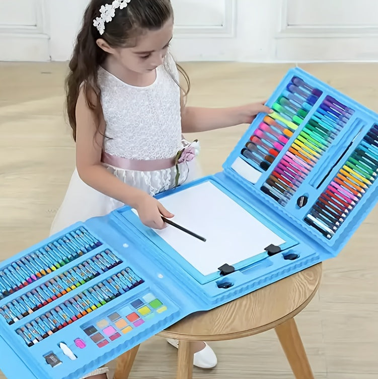 228-Piece Kids Art Painting Set with Easel, Complete Beginner Drawing Kit for Children Ages 3-12, Includes Sketchbook, Coloring Book, Acrylic Markers, Watercolor Pens, Oil Pastels, Colored Pencils & Eraser