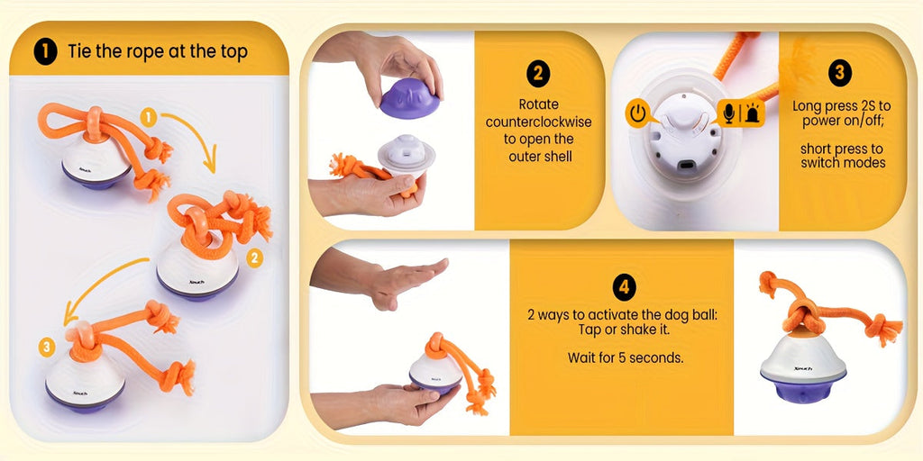 Automatic Moving Rolling Dog Ball Toy with Rope, Motion Activated, Voice Recording, USB Rechargeable, Interactive Stimulation Toy for Small/Medium Dogs, Boredom Relief (Gray/White)