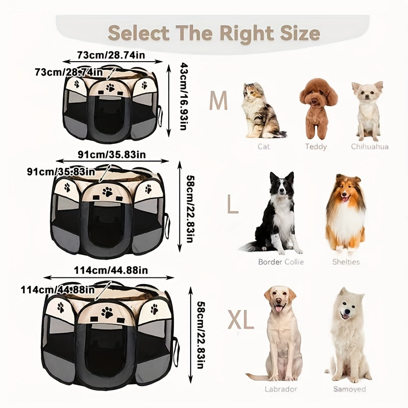 Foldable Octagonal Pet Playpen Tent for Dogs and Cats - Oxford Fabric, No Assembly Required, Indoor/Outdoor Pet Enclosure, Kennel, Maternity Room, Available in M, L, XL, Blue & Beige