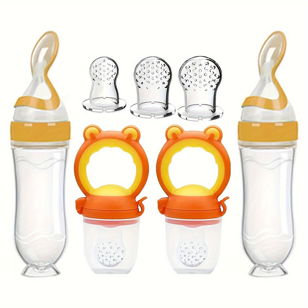 7-Piece Baby Feeding Set with Silicone Squeeze Bottles Spoons & Fresh Food Feeder Pacifiers, 3-Size Nipples, Complete Toddler Feeding Starter Kit, BPA-Free Baby Food Dispensing Set