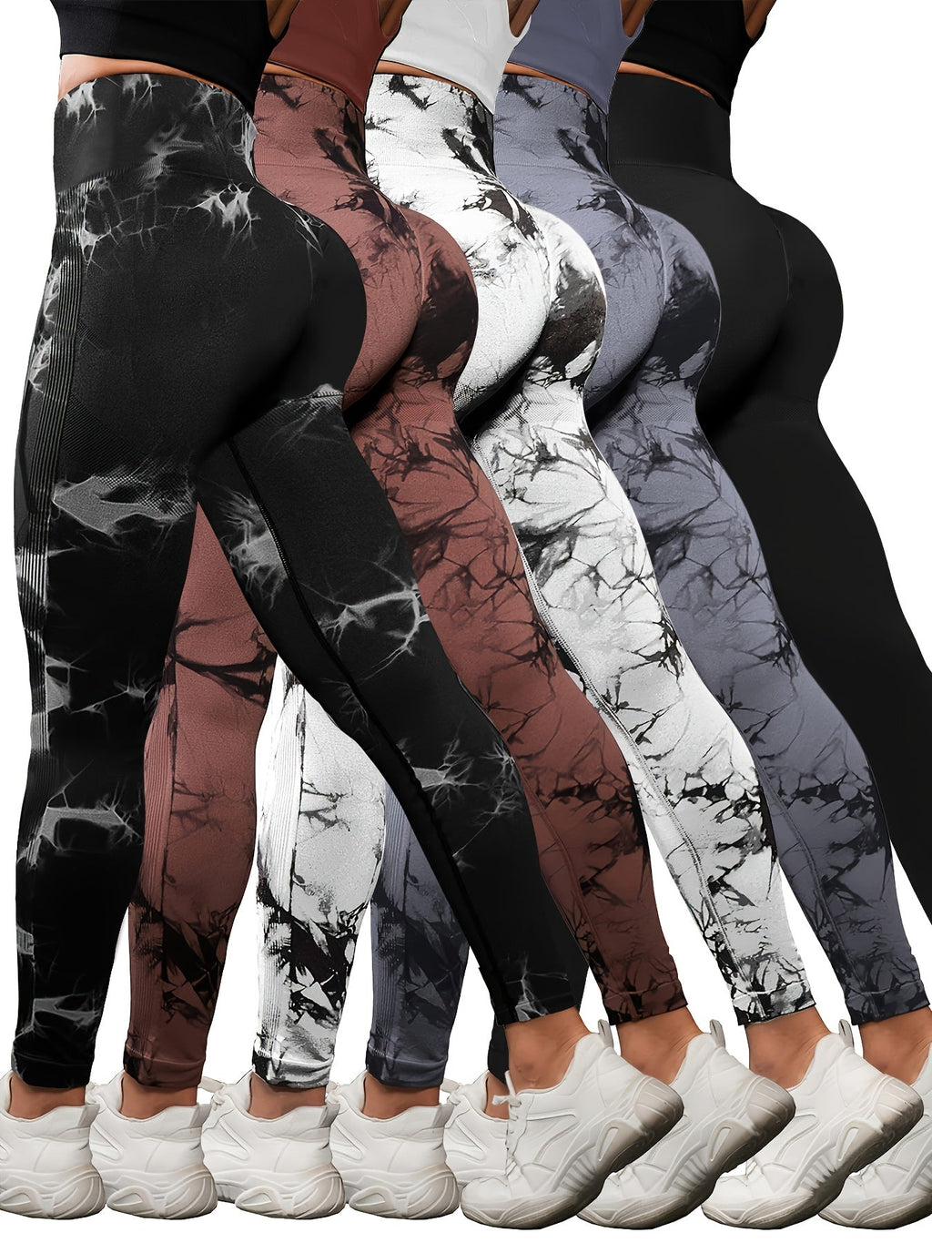 5-Pack Women's High-Waisted Tummy Control Leggings – Soft Stretchy Athletic Pants for Yoga, Running & Workout, Sizes S-L, 3 Multicolor Sets