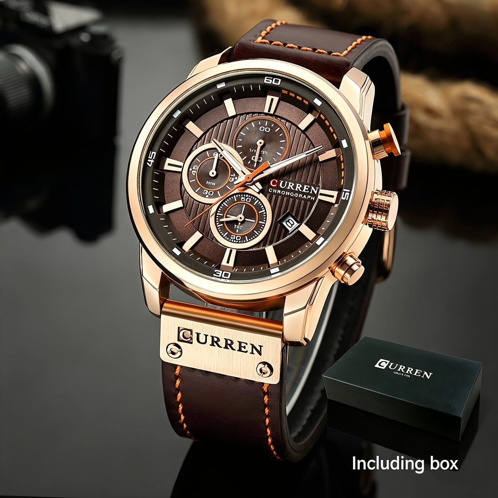 Men's Chronograph Sport Quartz Watch with Date Display – Stopwatch Wristwatch for Men, 6 Colors (Brown, Blue, Black, Grey), Casual Business Everyday Watch Gift