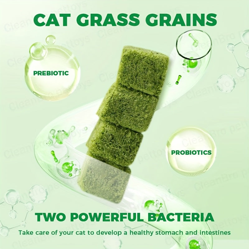 Freeze-Dried Cat Grass Hairball Control Tablets – Natural Mint Molar Sticks & Granules, Chicken-Flavored Cat Snacks for Dental Health & Hairball Removal