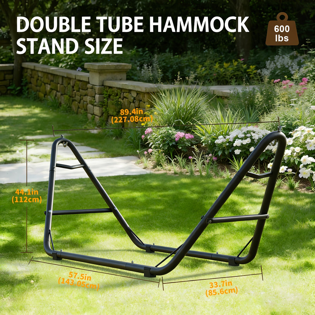 Outdoor Hammock with Sturdy Stand 600lb Capacity Anti-Rollover Safety Design for Backyard Patio Garden & Camping – Available in White & Grey