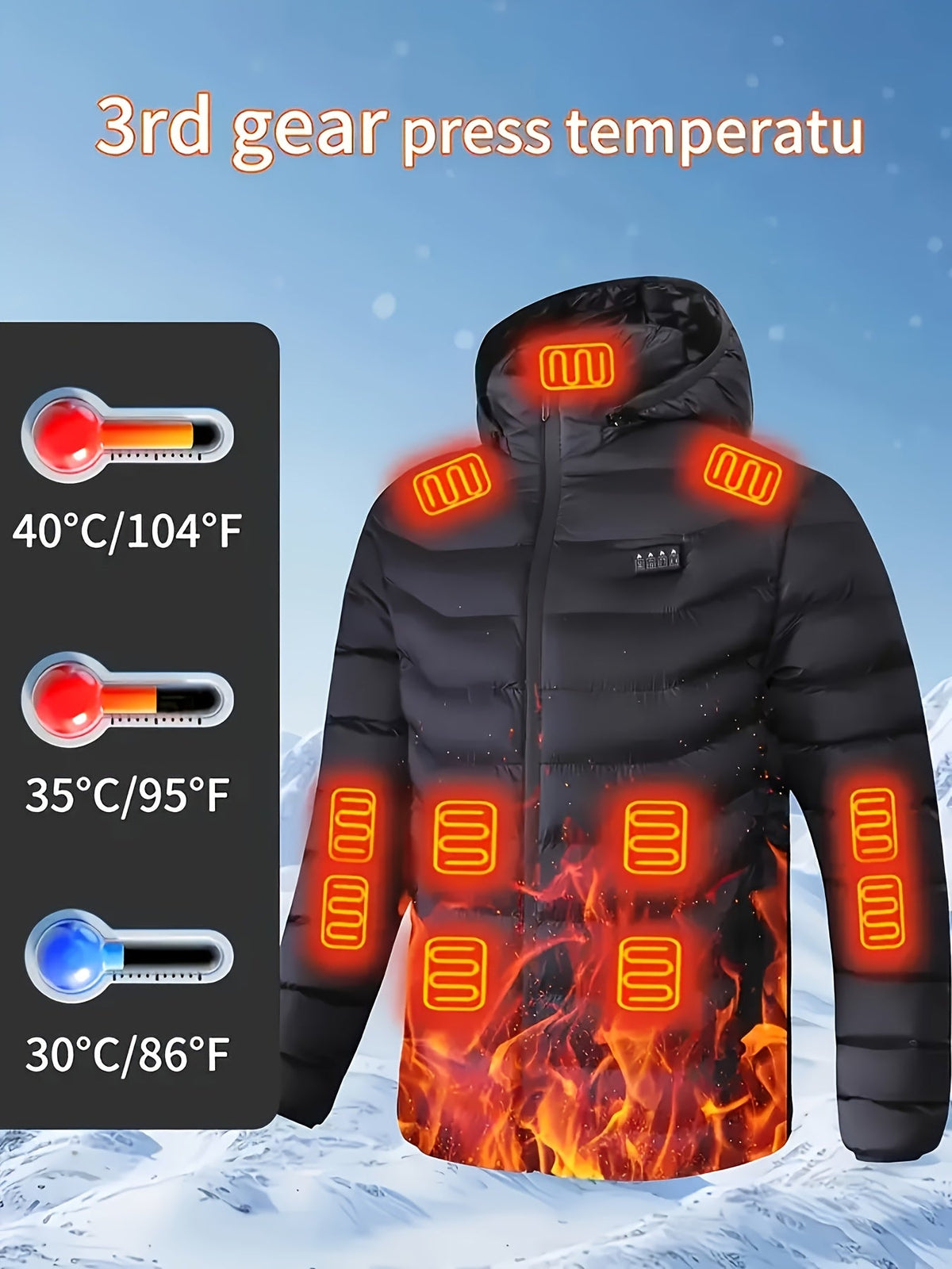Men's Heated Jacket with 24-Zone Heating - Windproof Electric Heating Coat for Outdoor Camping Hunting Hiking Daily Wear, Sizes S-XXL - Black