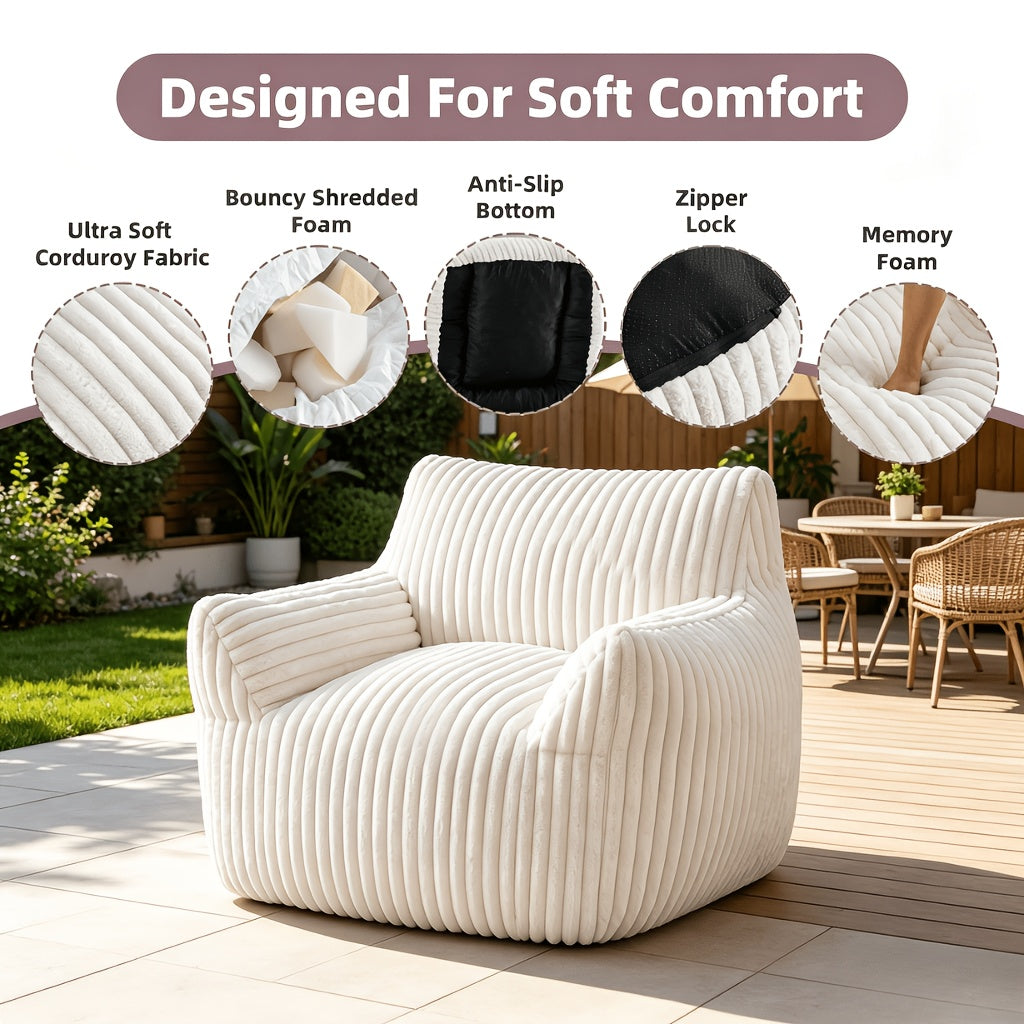 Plush Bean Bag Chair with Armrests, Fluffy Cloud Couch Ultra Soft Cozy Single Sofa, Comfy Beanbag Chair for Napping Reading Relaxing, Bedroom Living Room Dorm Lounge Chair, Multiple Colors