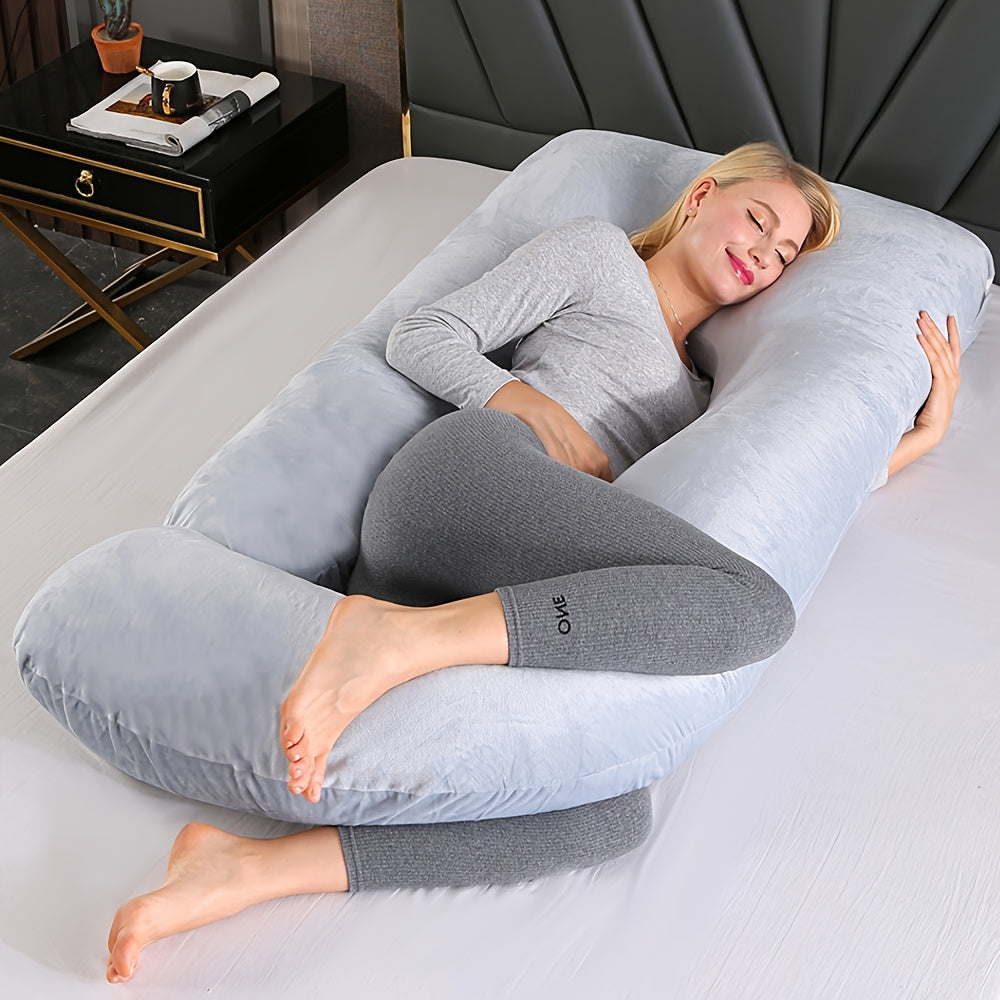 J & U-Shaped Pregnancy Pillow, Full Body Maternity Pillow with Velvet & Flannel Cover, Back, Legs & Belly Support for Pregnant Women, 43", 47" & 55", Multiple Colors