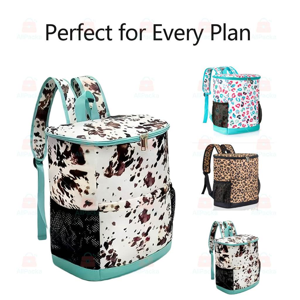 Insulated Cooler Backpack 30-Can Leopard Print with Mesh Pockets & Adjustable Straps - Leakproof Nylon Cooler Bag for Beach, Camping, Picnic, Hiking, Travel, and Daily Use
