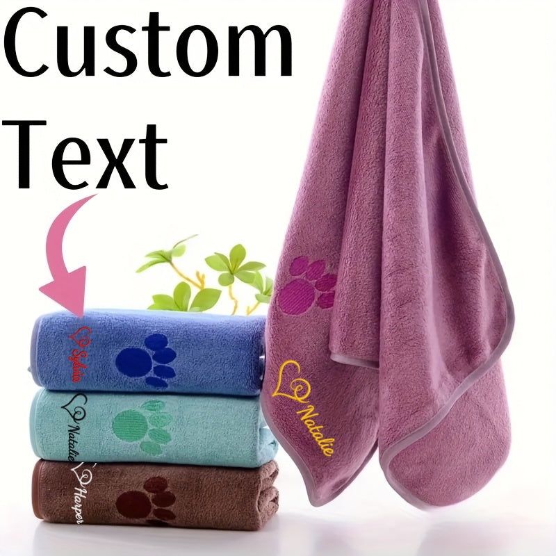 Personalized Pet Towel Custom Name Paw Print Embroidery Super Absorbent Bath Towel for Dogs, Cats, Puppies, and Kittens – Ideal for Bathing, Swimming, and Grooming – Gift – Brown, Purple, Blue