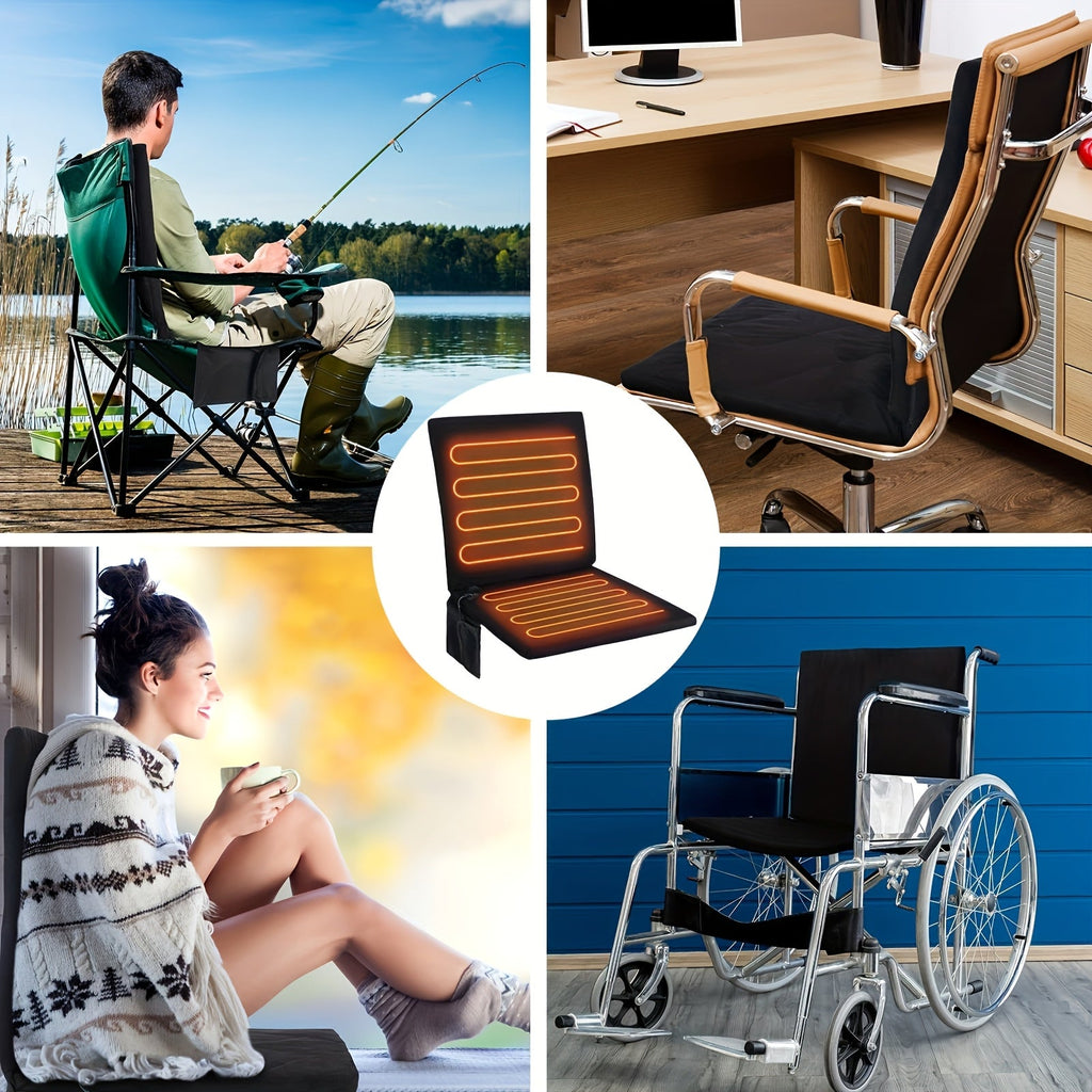 Portable Heated Seat Cushion – Foldable USB-Powered 3-Mode Heat Settings for Stadium Sports Camping & Indoor Outdoor Use in Black (Power Bank Not Included)