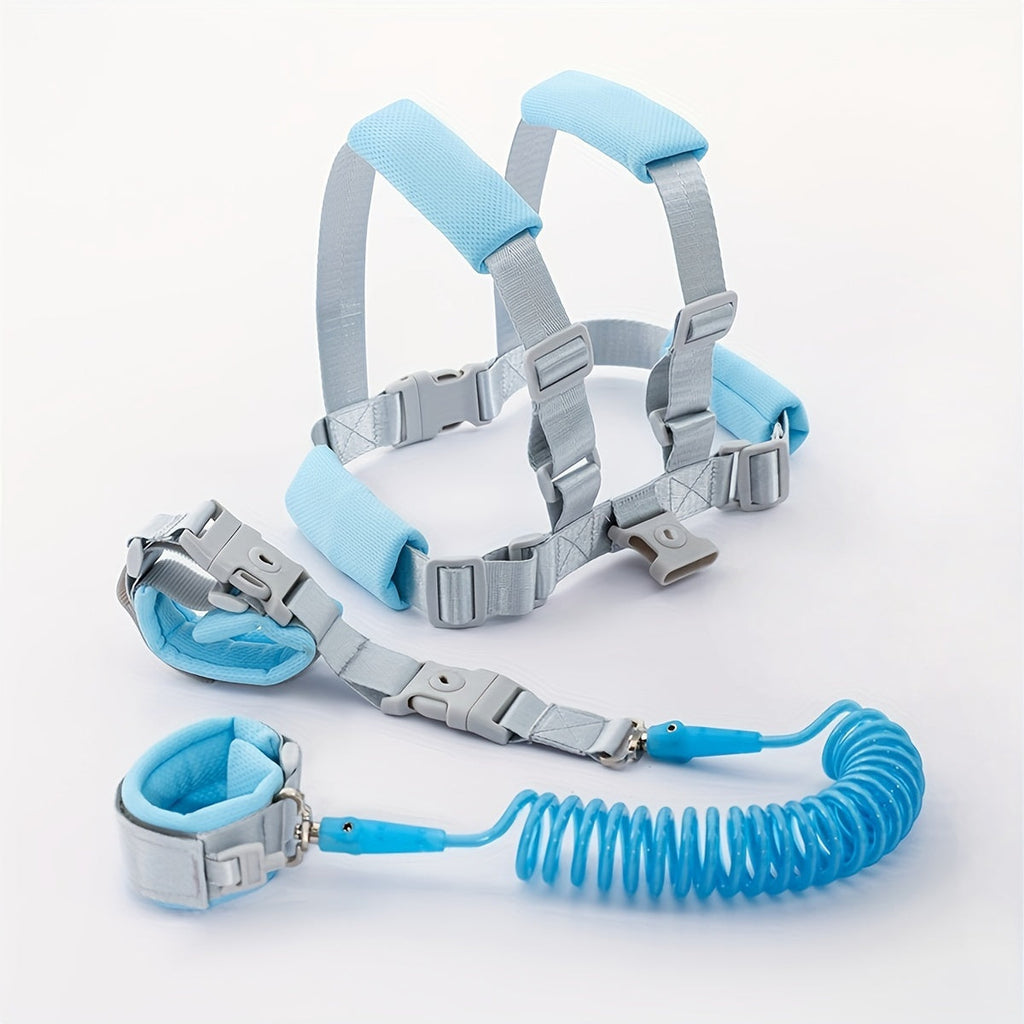 Baby Anti-Lost Wrist Leash Safety Harness, Retractable Spring Traction Rope with Wristband & Key Lock, Toddler Walking Leash for Parents & Kids in 55 & 63 Inch Lengths, Blue & Pink