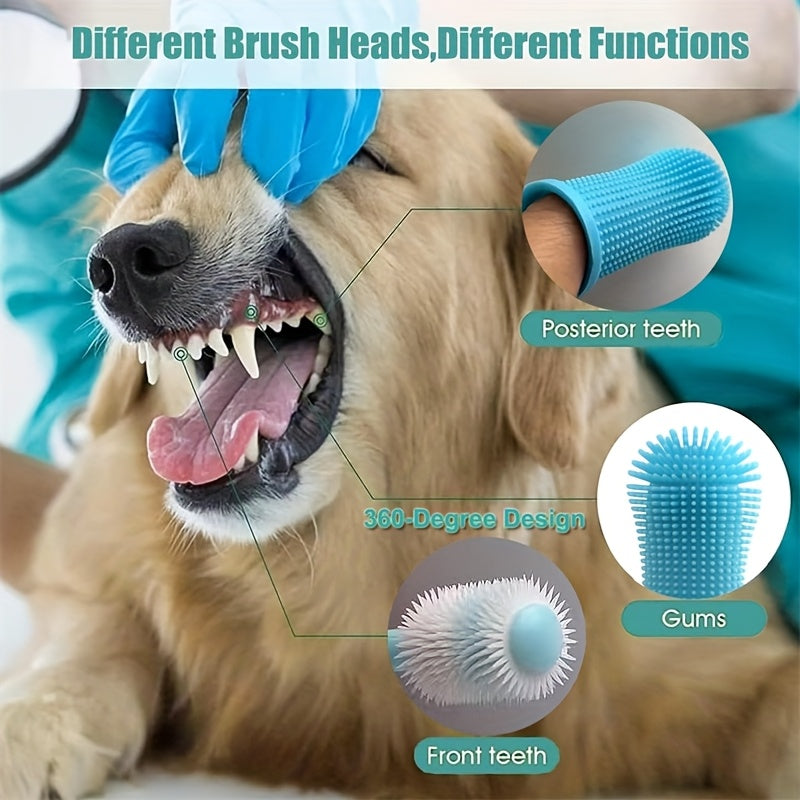3-Piece Pet Dental Care Silicone Toothbrush Set, 360° Finger Brush & Micro-Ciliated Brush for Dogs & Cats, Soft, Gentle, No Battery Required