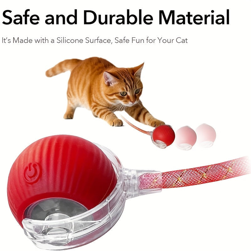 Electric Self-Rolling Cat Ball Toy, Automatic Interactive Cat Toy with Elastic Net Tail, Fast-Rolling Smart Motion Ball for Indoor Cats and Kittens on Carpet and Floors