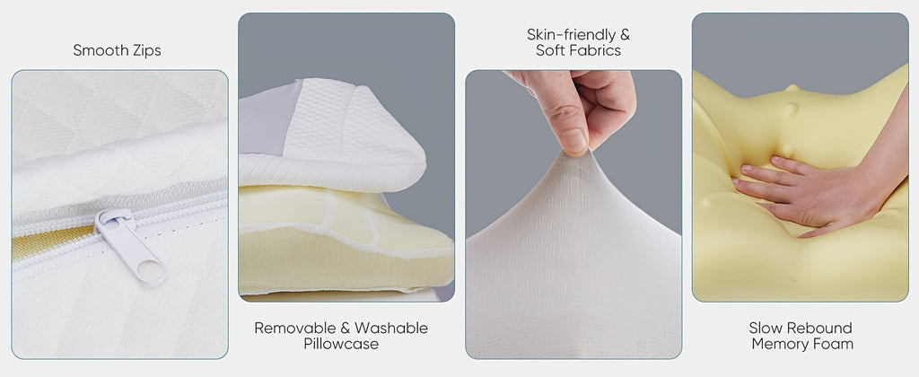 Cervical Neck Pillow, Memory Foam Ergonomic Contour Pillow for Neck Pain Relief, Cooling Pillowcase Included, Orthopedic Bed Pillow for Side, Back, and Stomach Sleepers, Shoulder & Spine Support Sleep Pillow