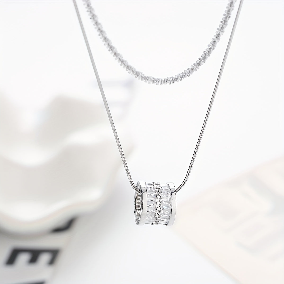 S925 Sterling Silver Double Layer Clavicle Chain Necklace for Women, Elegant Cubic Zirconia Sweater Chain, Minimalist Fashion Jewelry for Daily Wear and Gifts, All Seasons