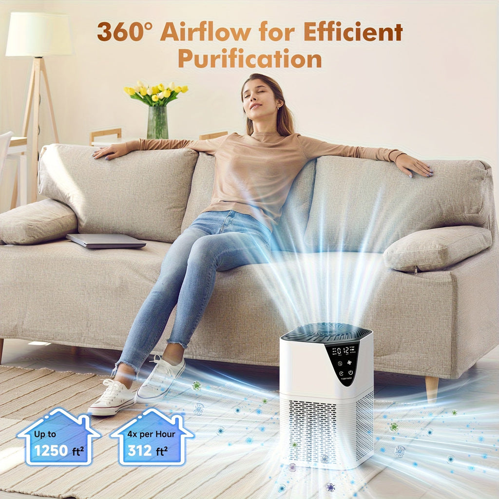 H13 HEPA Air Purifier for Large Rooms up to 1750 Sq Ft - 2025 Vortex 360° Intake, PM2.5 LCD Display, 3-Stage Filtration, Whisper Quiet 25dB, Aromatherapy, Removes Smoke Pet Dander Allergens - 2 Colors