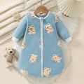 Baby Fleece Sleep Sack, Cute Blue Bear Snowflake Long Sleeve Wearable Blanket with Double-Way Hidden Zipper, Anti-Kick Soft Warm Baby Sleeping Bag for Autumn & Winter, Sizes 0-18 Months