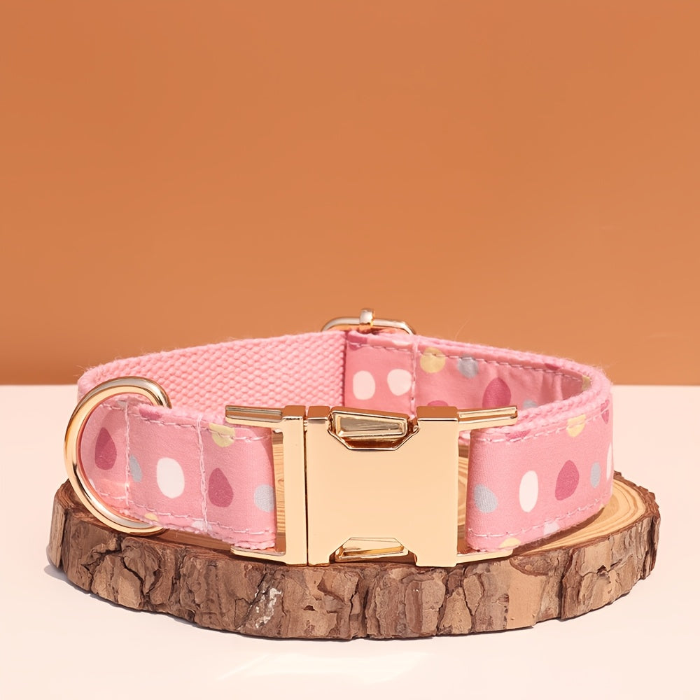 Personalized Dog Collar with ID Tag - Customizable Anti-Lost Pet Collar in 21 Styles, Adjustable XS to XL for Small, Medium, and Large Dogs, Plaid, Floral, and Dot Patterns, Engraved Contact Information
