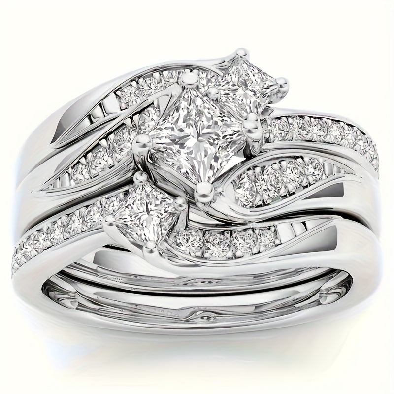 9-Piece Princess Cut Cubic Zirconia Bridal Wedding Ring Set for Women – Stackable Engagement Rings, Classic Jewelry Gift for Girlfriend & Wife