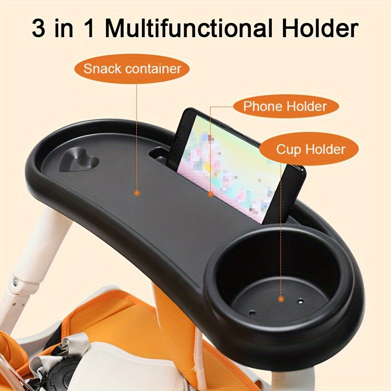 3-in-1 Stroller Cup Holder with Phone Holder & Snack Tray, Universal Bottle Holder for Stroller Walker Bike & Scooter, Compatible with UPPAbaby Nuna Bugaboo Doona, Black