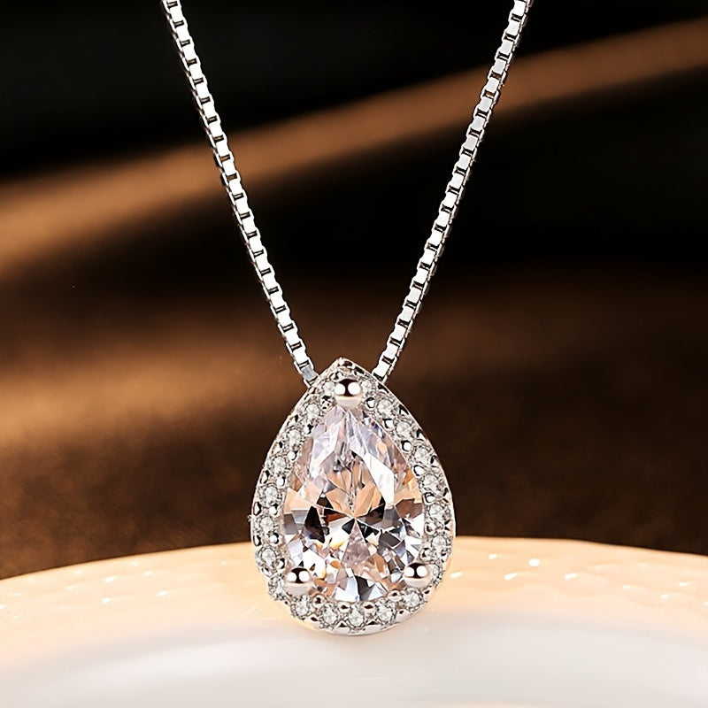 1ct D Color Moissanite Teardrop Pendant Necklace for Women – 925 Sterling Silver Teardrop Necklace with Certificate, Bridal & Anniversary Jewelry Gift