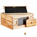 Langstroth Beehive Starter Kit, 0.74" Cedar Wood, 100% Beeswax Coated, 10 ABS Frames & Cedar Brood Frames, Acrylic Observation Windows, Dovetail Joinery, Ventilation Ports, for Beginner & Pro Beekeepers