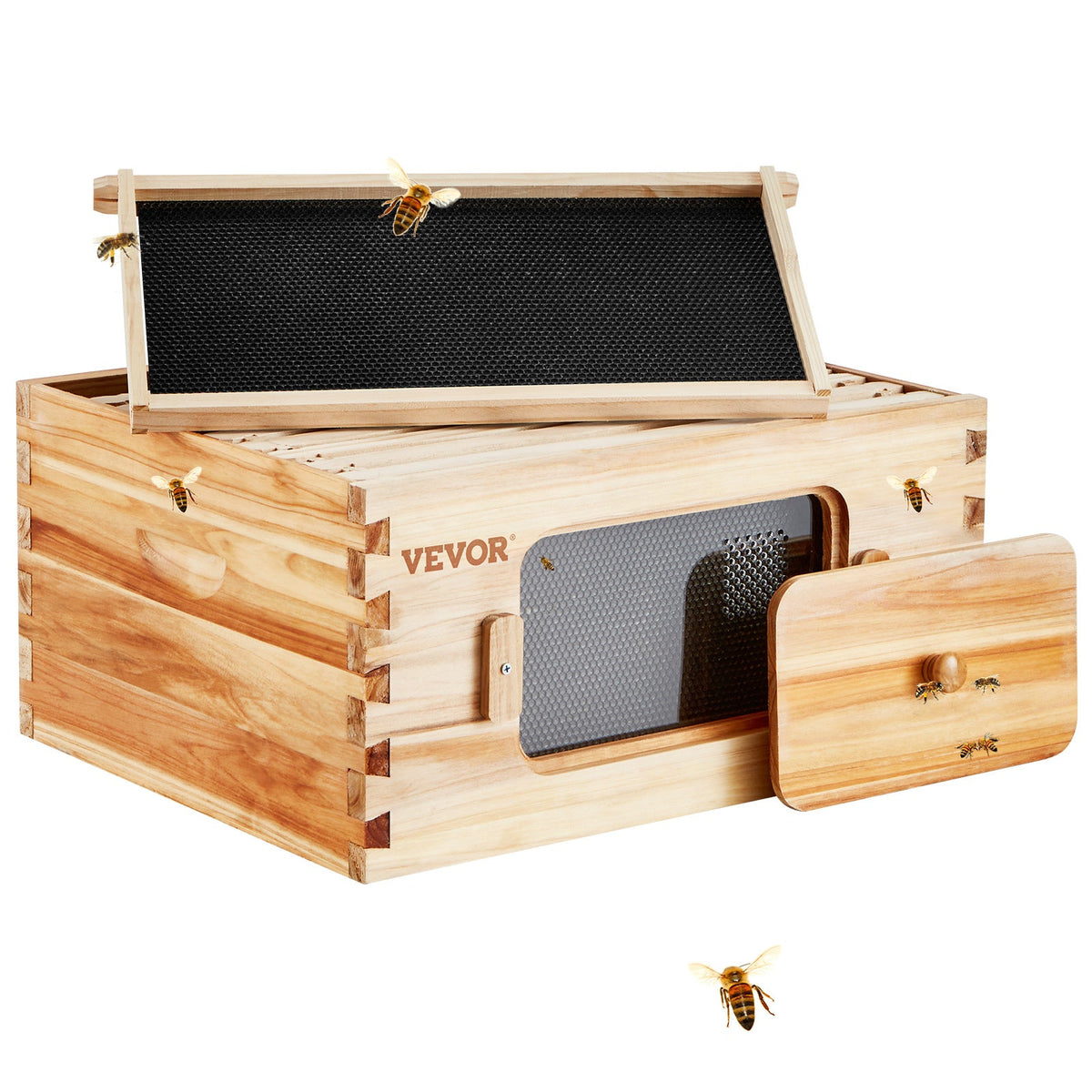Langstroth Beehive Starter Kit, 0.74" Cedar Wood, 100% Beeswax Coated, 10 ABS Frames & Cedar Brood Frames, Acrylic Observation Windows, Dovetail Joinery, Ventilation Ports, for Beginner & Pro Beekeepers
