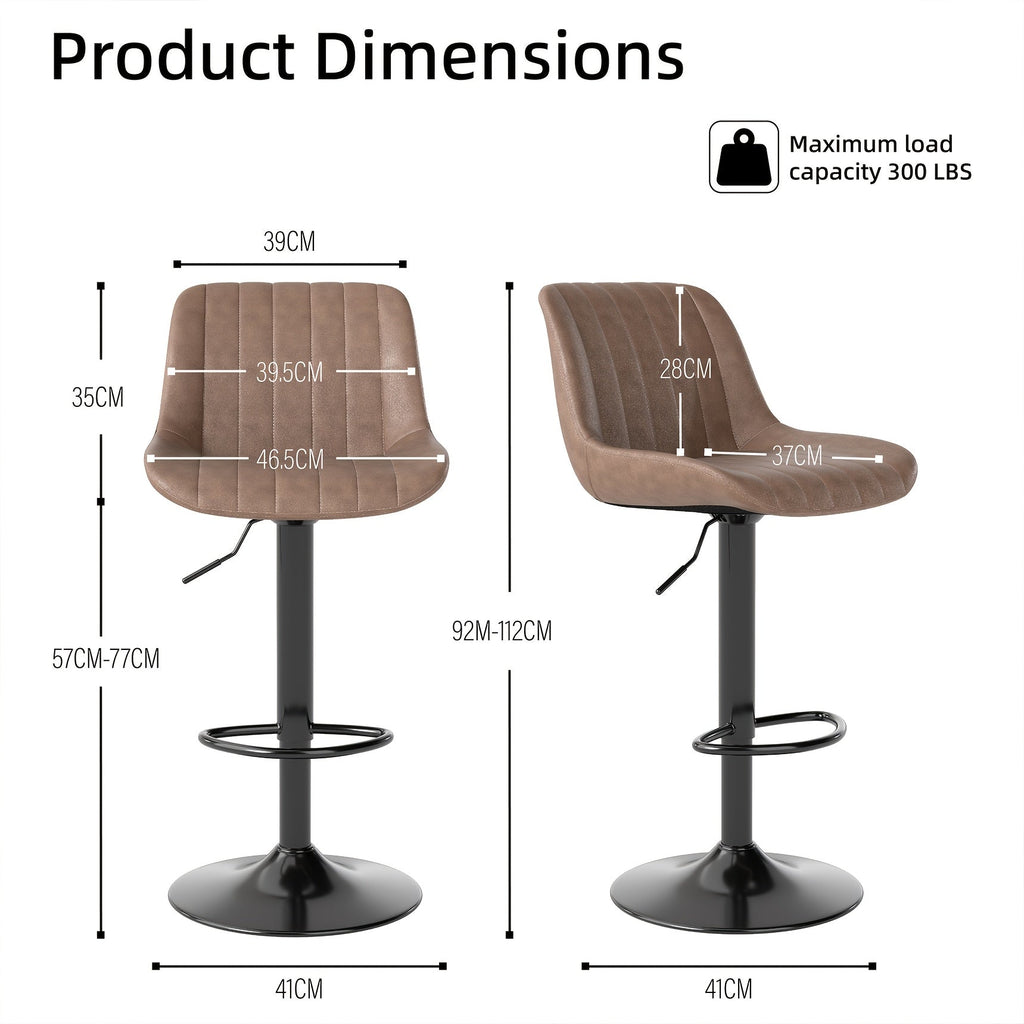 Bar Stools Set of 2/3/4, Adjustable Height Swivel Bar Chairs with Backrest & Footrest, PU Leather Ergonomic Kitchen Island Stools, Non-Slip Base, Easy Assembly, Modern Armless Counter Stools