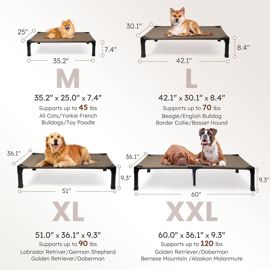 Cooling Elevated Dog Bed, Raised Cot with Breathable Mesh and Metal Frame - Washable Portable Dog Cot with Non-Slip Feet for Indoor and Outdoor Use, Multiple Sizes and Colors Available