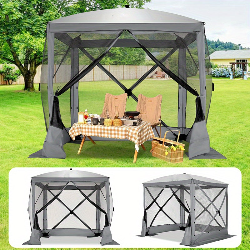 8x8 Pop-Up Gazebo with Mesh Tent Portable Outdoor Canopy with Tote Bag & Ground Stakes for Camping Garden Picnic & Backyard – Brown, Khaki, Blue & Grey