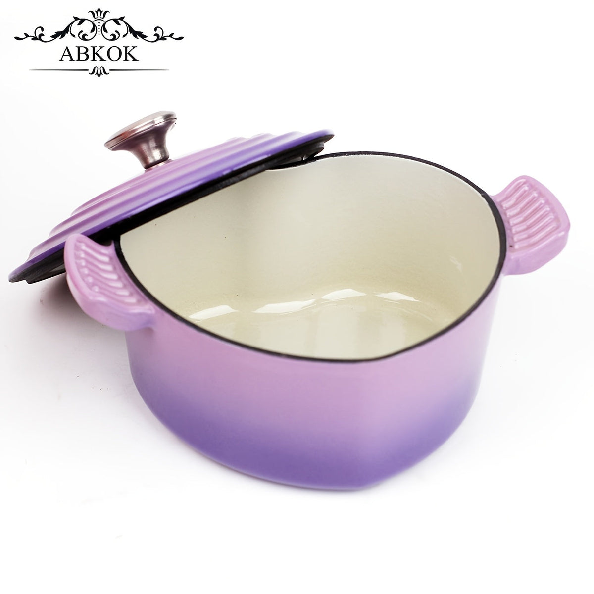 3 Qt Heart-Shaped Enameled Cast Iron Dutch Oven – Casserole with Dual Handles & Lid Compatible with All Stove Tops Oven & Induction in Purple