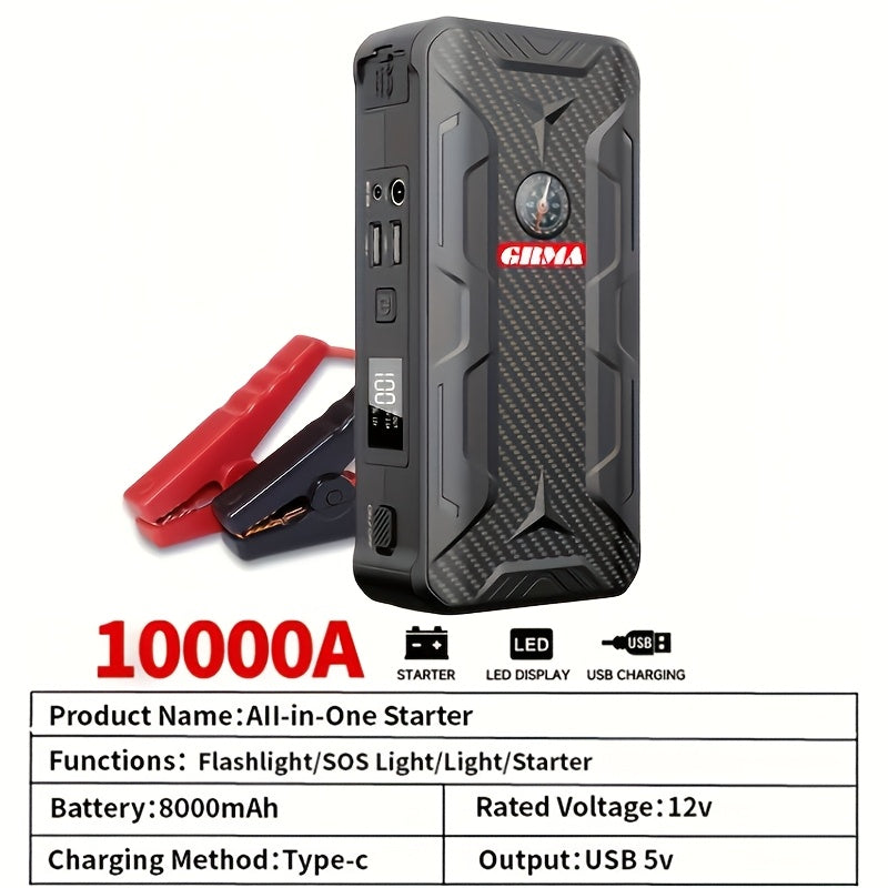 2000A Peak Portable Car Jump Starter Wireless Battery Booster – 12V Quick Start for Gas (8.0L) & Diesel (6.5L) Engines with USB Input/Output, LED Emergency Light – Car Accessory & Emergency Tool