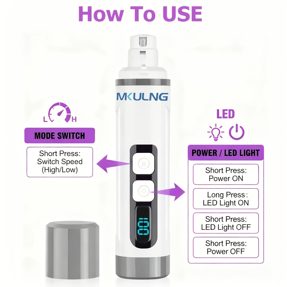 Quiet Dog Nail Grinder with LED Light – Upgraded 3-Speed Rechargeable Electric Pet Nail Trimmer & Grinder Kit, Painless Paw Grooming for Small, Medium, and Large Dogs & Cats