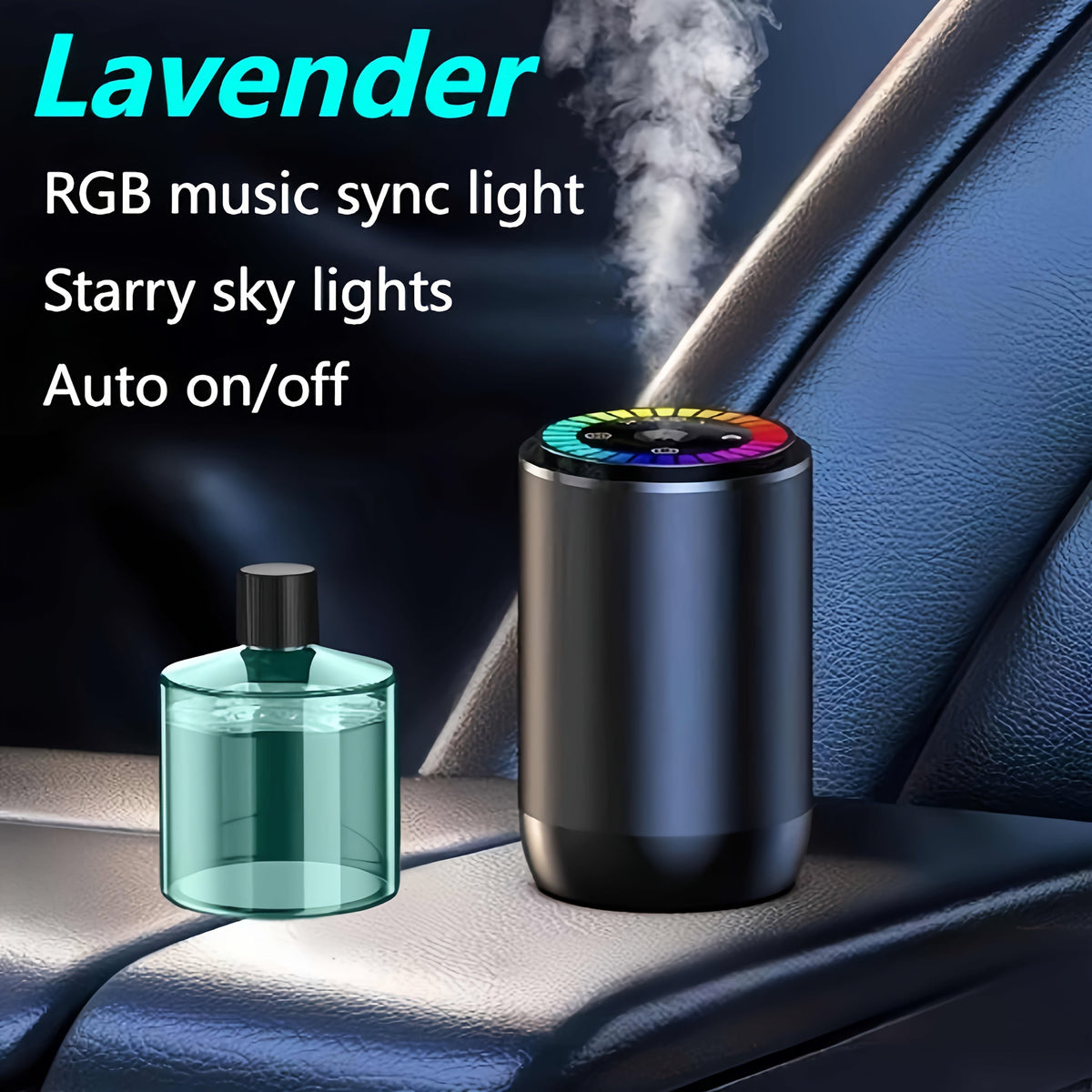 Smart Car Air Freshener Aromatherapy Diffuser with Starry Sky Light Show, USB Rechargeable, Adjustable Fragrance – Natural French Essential Oil (Gardenia, Ocean, Lavender, Cologne) Car Gift