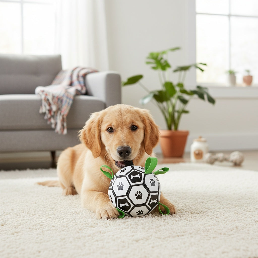 Soccer Ball Dog Toy with Straps – Durable Tug of War & Water Play Toy for Small & Medium Dogs, Includes Inflation Needle, Perfect Christmas & Birthday Gift for Puppies