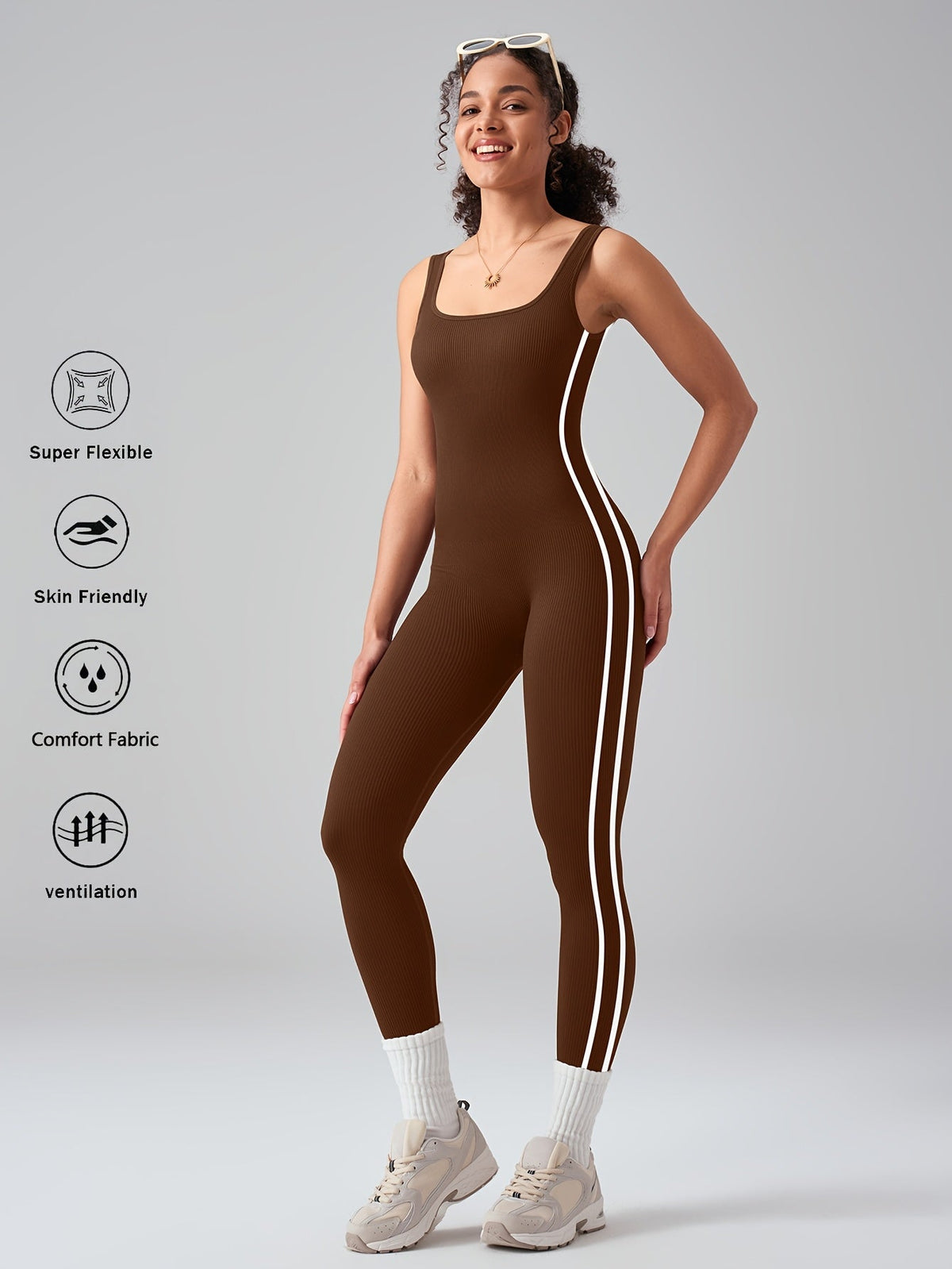 Women's Sleeveless Square Neck Jumpsuit – 90% Nylon Stretch Fabric, Thick & Opaque Activewear for Yoga, Pilates, Running, Fitness & Everyday Wear, Sizes S-XL, Multiple Colors
