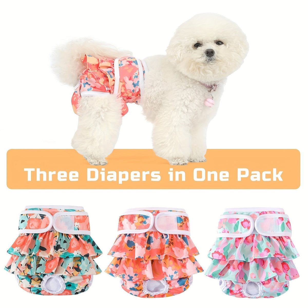 Washable Female Dog Diapers 3-Pack, Reusable and Highly Absorbent – Dog Period Panties for Female Dogs in Heat, Incontinence, and Puppy Training, XS to L