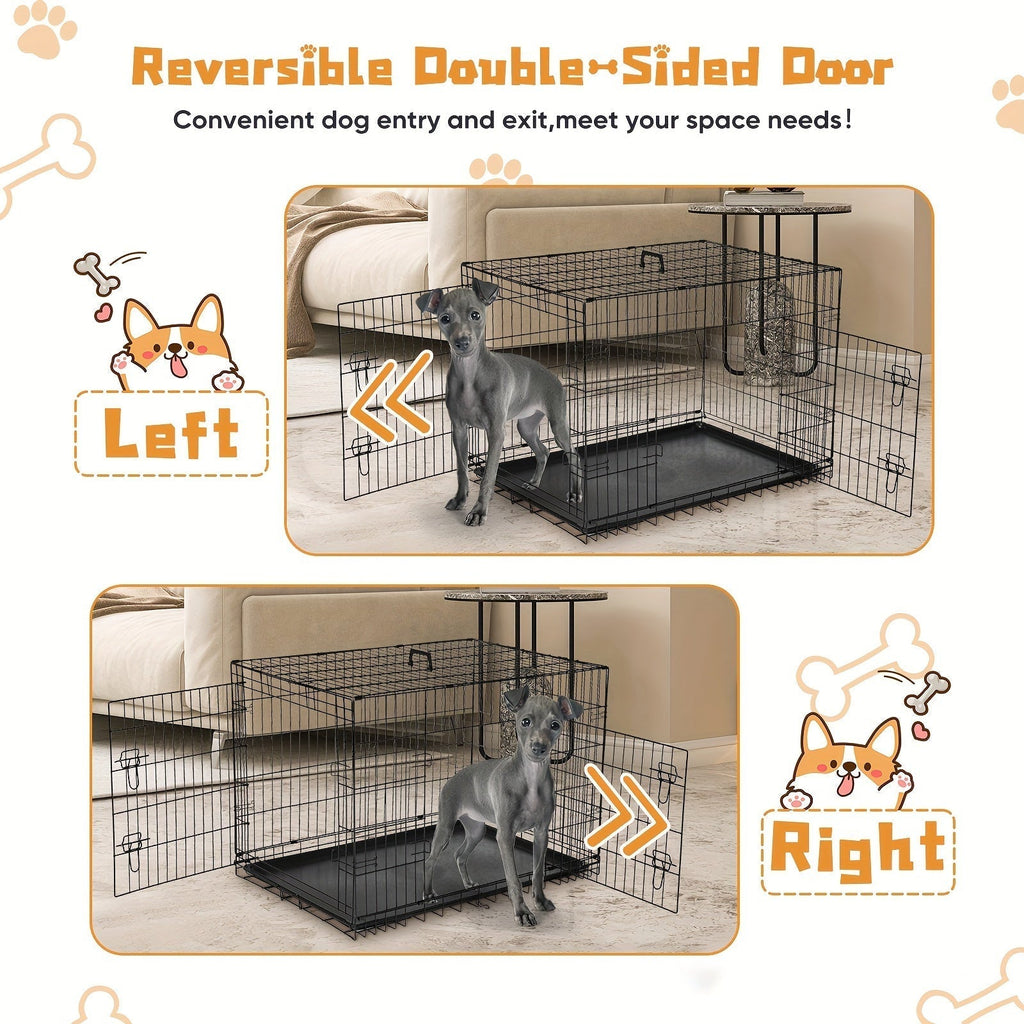 Foldable Double-Door Metal Wire Dog Crate with Divider Panel and Leak-Proof Tray, Indoor/Outdoor Travel Pet Kennel for Small, Medium, Large, and XL Dogs, 4 Sizes Available